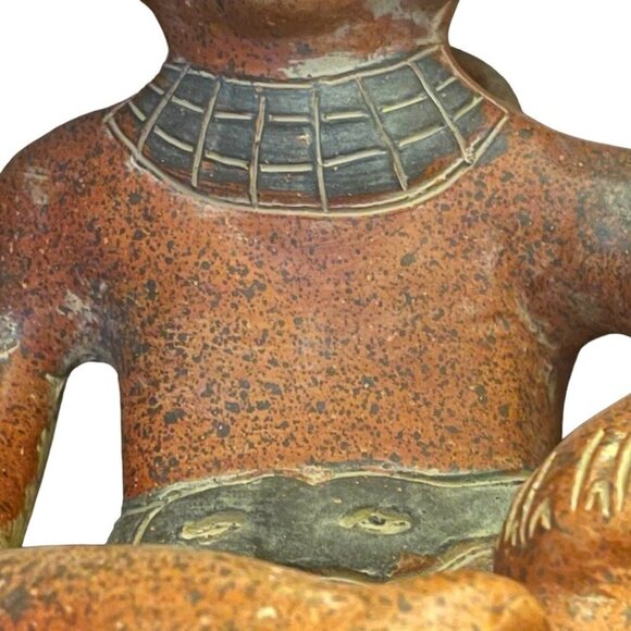 Handcrafted Native Indigenous South American Clay Pottery Sitting Woman  Basket - Picture 6 of 11